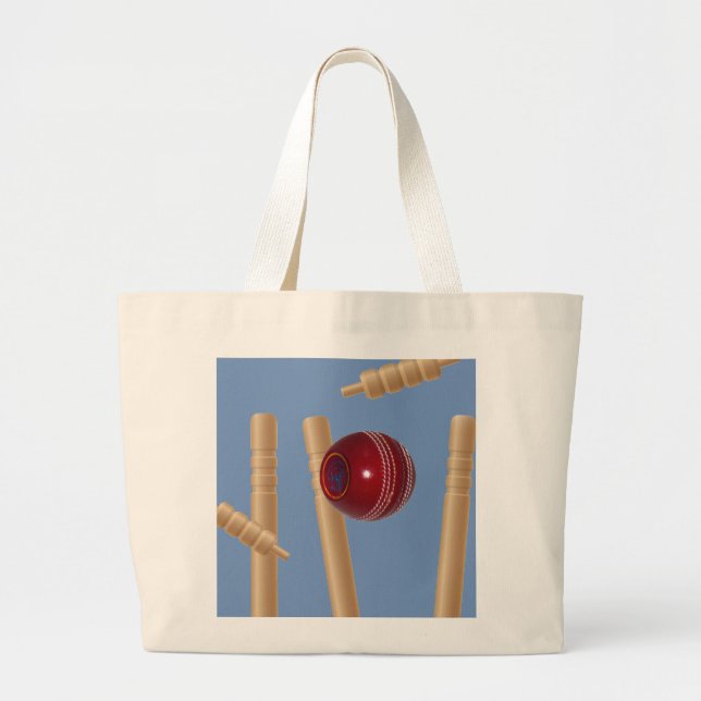 Cricket Ball And Stumps, Large Tote Bag (Front)