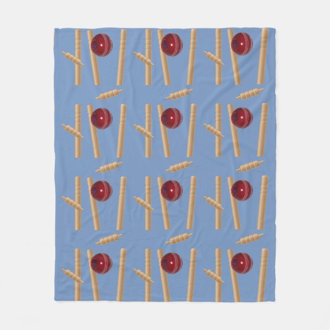 Cricket Ball And Stumps, Medium, Fleece Blanket (Front)