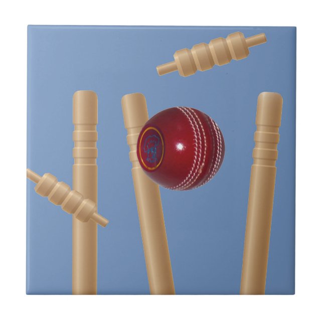 Cricket Ball And Stumps, Tile (Front)