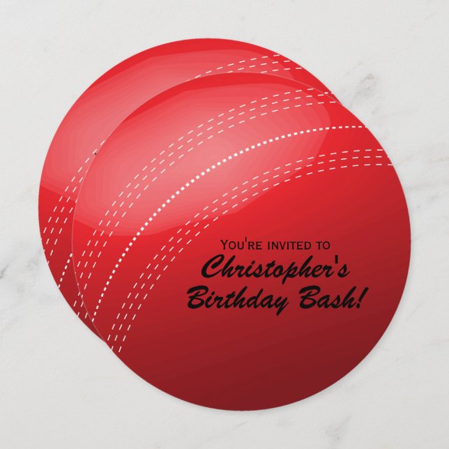 Cricket Ball Birthday Party Invitation (Front/Back)