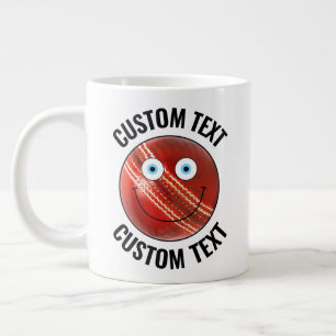 Cricket Ball Custom Happy Face & Personalised Text Large Coffee Mug