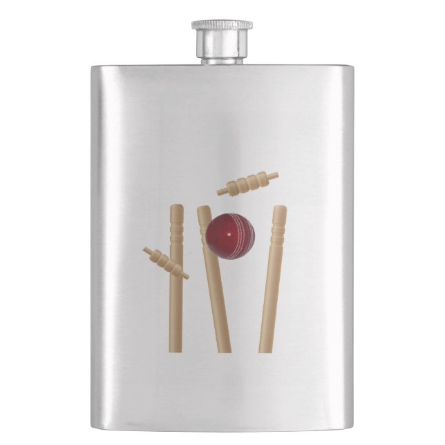 Cricket Ball Hitting Stumps, Classic Hip Flask (Front)