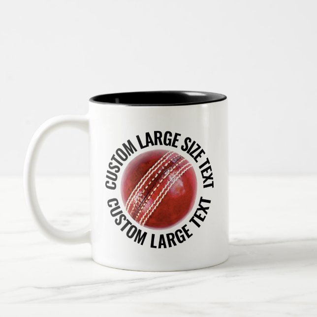 Cricket Ball & Large Text BLACK 11oz Custom Two-Tone Coffee Mug (Left)