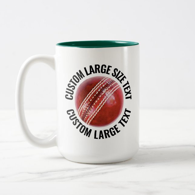 Cricket Ball & Large Text HUNTER GREEN 15oz Custom Two-Tone Coffee Mug (Left)