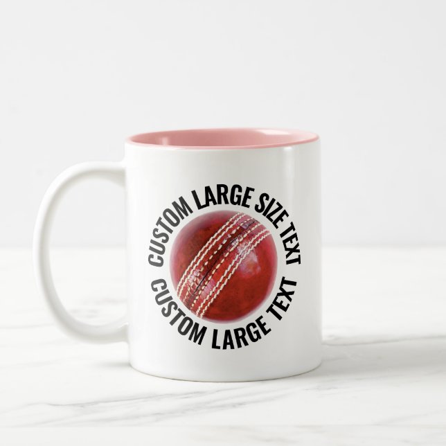 Cricket Ball & Large Text PINK 11oz Custom Two-Tone Coffee Mug (Left)