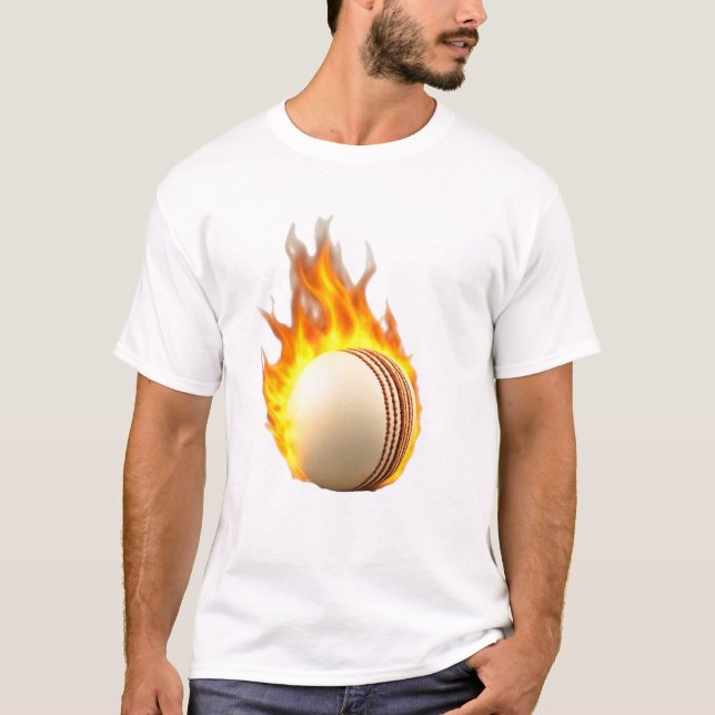Cricket  Ball On Fire Cool Design T-Shirt (Front)