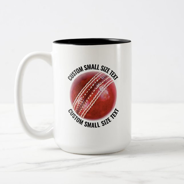 Cricket Ball & Small Text BLACK 15oz Custom Two-Tone Coffee Mug (Left)