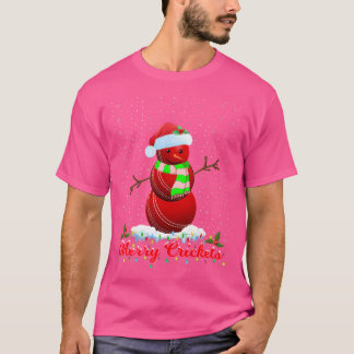 Cricket Ball Snowman Xmas Lights Merry Crickets Ch T-Shirt