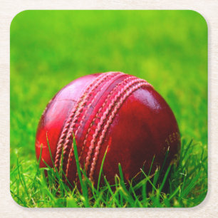 Cricket Ball Sport Personalise it With Text Square Paper Coaster