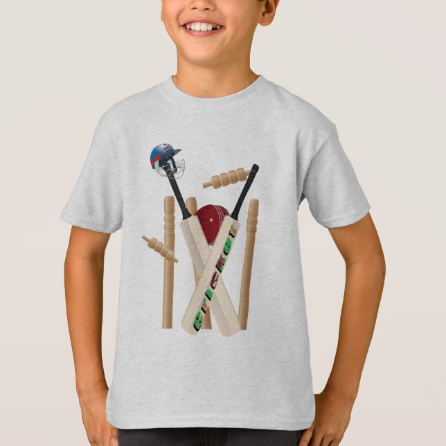 Cricket Ball Stumps Bats Design, T-Shirt (Front)