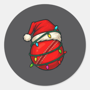 Cricket Ball With Santa Hat Funny Christmas Xmas G Classic Round Sticker