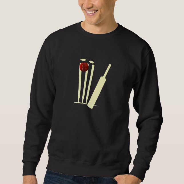 Cricket Bat, Ball, Stumps Bowled Out Cricketer Fan Sweatshirt (Front)