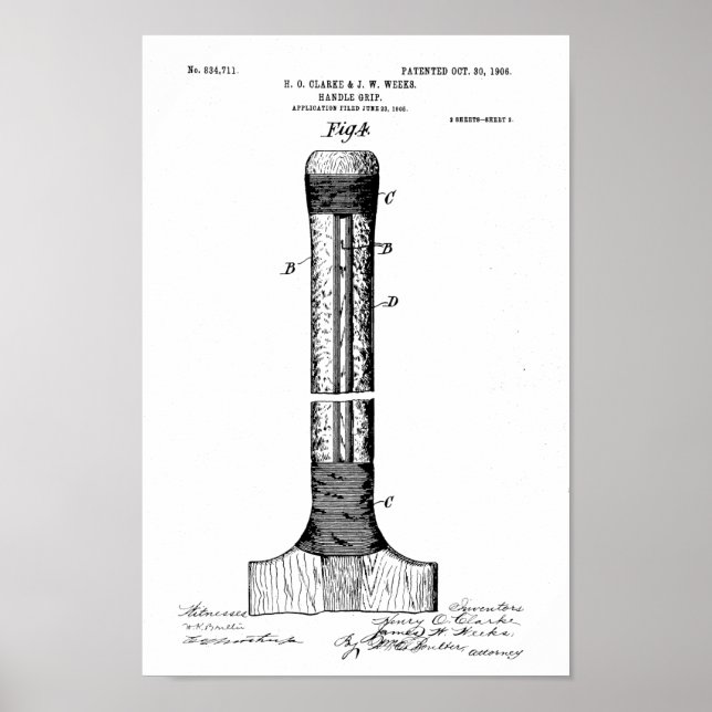 CRICKET BAT PATENT - CIRCA 1906 POSTER (Front)