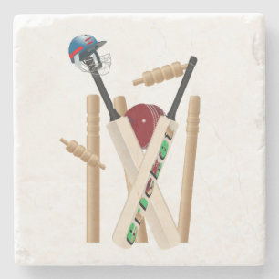 Cricket Bats Ball And Wickets, Stone Coaster