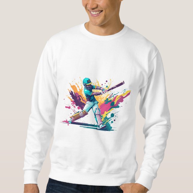Cricket Batsman - Abstract Colour Splash Design Sweatshirt (Front)
