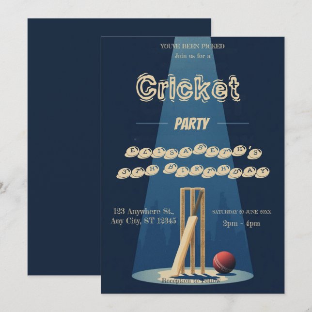 Cricket Birthday Party Sports Invitation (Front/Back)