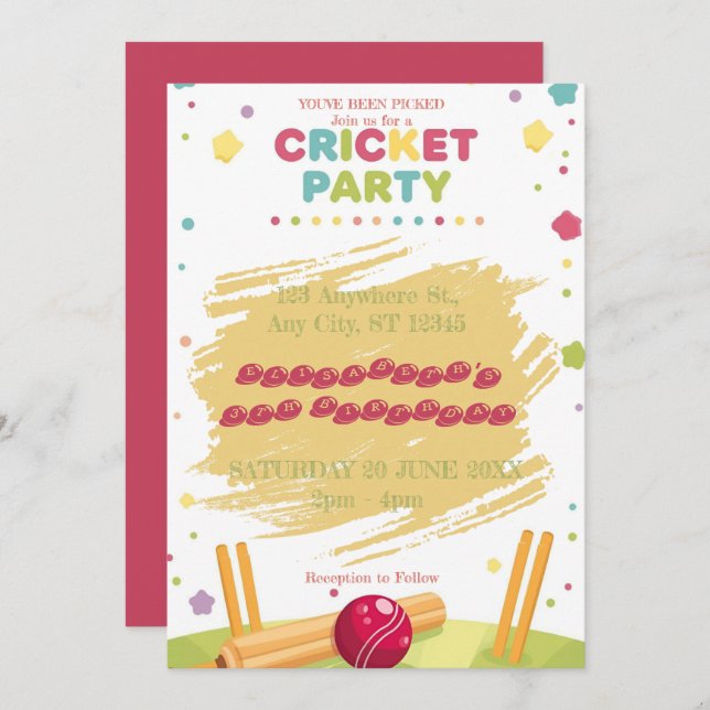 Cricket Birthday Party Sports Invitation (Front/Back)