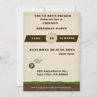 Cricket Birthday Party Sports Invitation