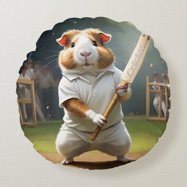 Cricket Craze: The Guinea Pigs Big Match Round Cushion (Front)