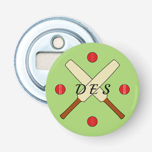Cricket crossed bats personalised green bottle opener