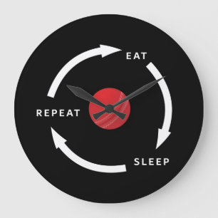 Cricket Eat Sleep Repeat Sports Fan Saying Large Clock