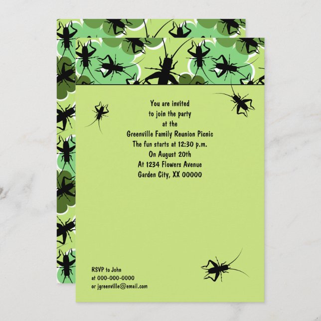 Cricket Floral Pattern Family Picnic Invitation (Front/Back)