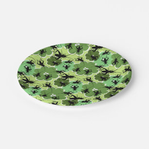 Cricket Floral Pattern Green and Black Paper Plate