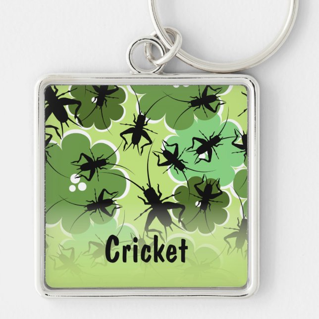 Cricket Floral Pattern Green + Black Key Ring (Front)