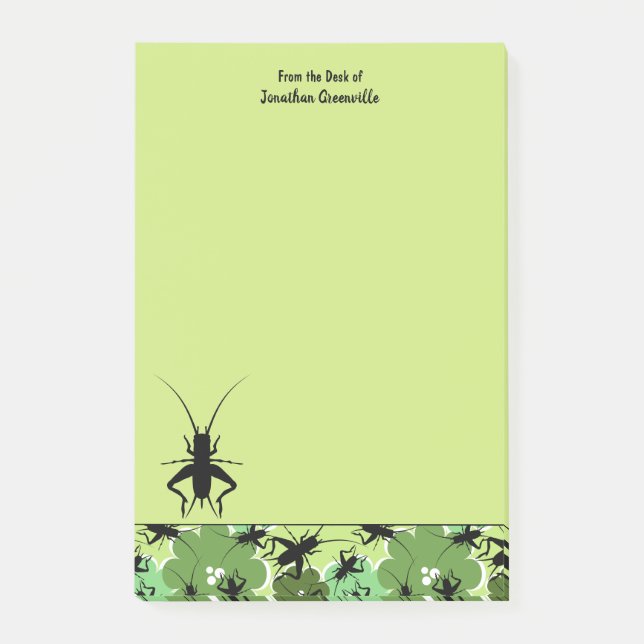 Cricket Floral Pattern Green Black Personalised Post-it Notes (Front)