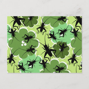 Cricket Floral Pattern Green + Black Postcard