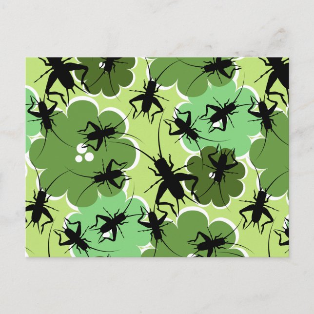 Cricket Floral Pattern Green + Black Postcard (Front)
