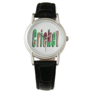 Cricket Game Logo,Ladies Black Leather Watch