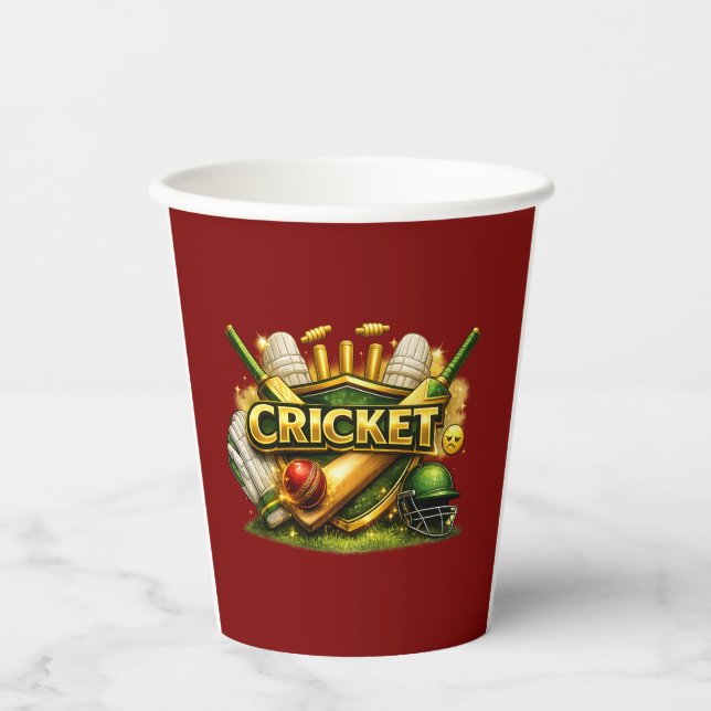 Cricket Gold Emblem Sport Inspired 8oz Paper Cup (Front)
