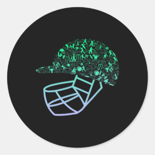 Cricket Helmet For Cricketer Boys Cricket  Classic Round Sticker