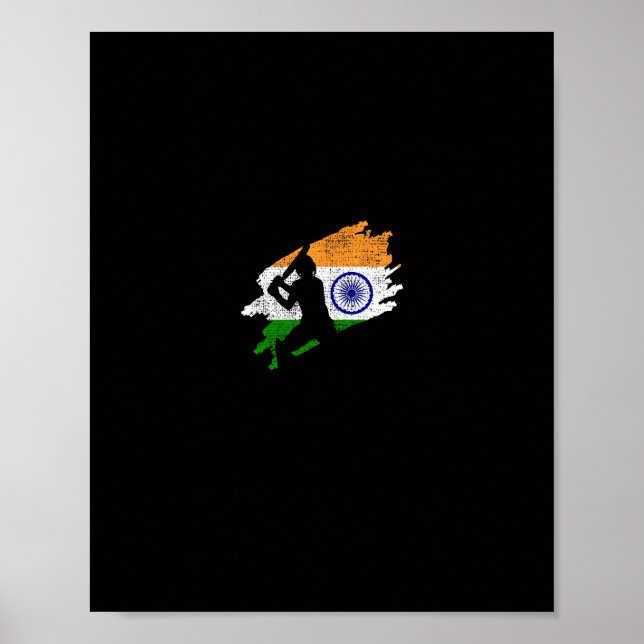 Cricket India Flag Jersey Vintage Gift  Poster (Front)