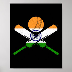 Cricket India Vintage Indian Flag Cricketer  Poster
