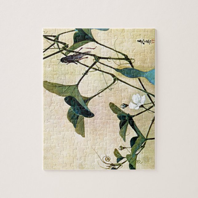 Cricket on a Vine Japanese Woodblock Art Ukiyo-E Jigsaw Puzzle (Vertical)
