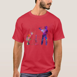 Cricket player batsman silhouette in watercolor4 T-Shirt