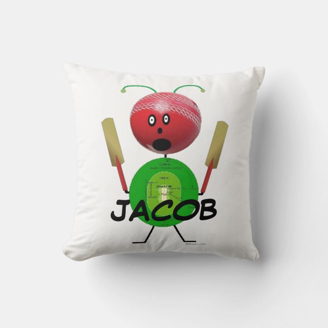 Cricket Player Cartoon Cushion (Front)