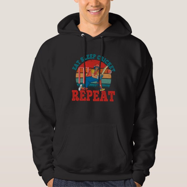 Cricket Player Eat Sleep Cricket Repeat Vintage Hoodie (Front)
