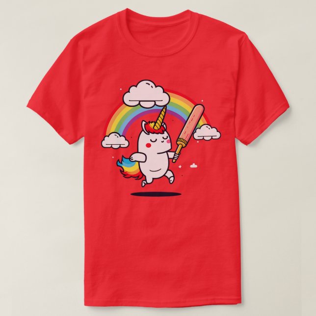 Cricket Player Funny Unicorn T-Shirt (Design Front)