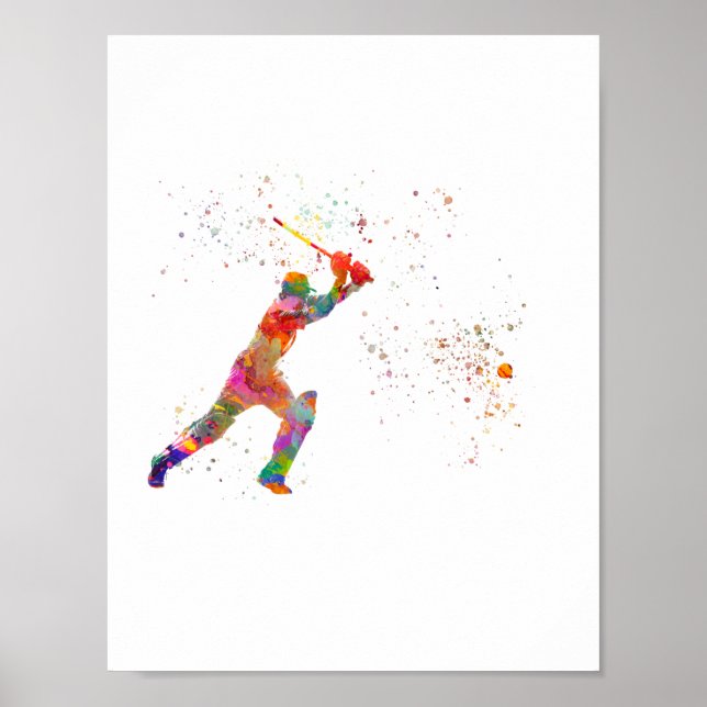 Cricket player in watercolor poster (Front)