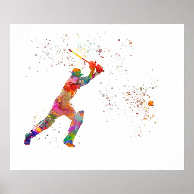 Cricket player in watercolor poster (Front)