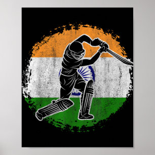 Cricket Player Indian Flag Cricketer Poster