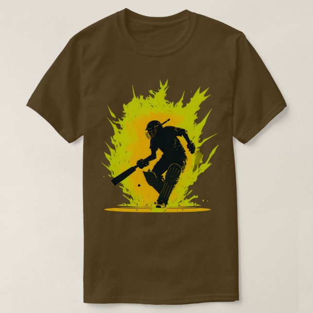 Cricket Player Player Silhouette Bat T-Shirt (Design Front)