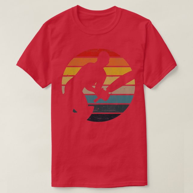 Cricket Player Silhouette On A Distressed Retro Su T-Shirt (Design Front)