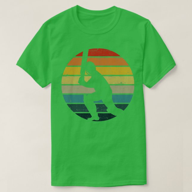 Cricket Player Silhouette On A Distressed Retro Su T-Shirt (Design Front)