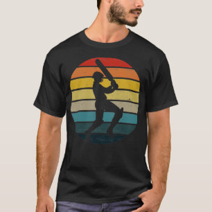 Cricket Player Silhouette On A Distressed Retro Su T-Shirt