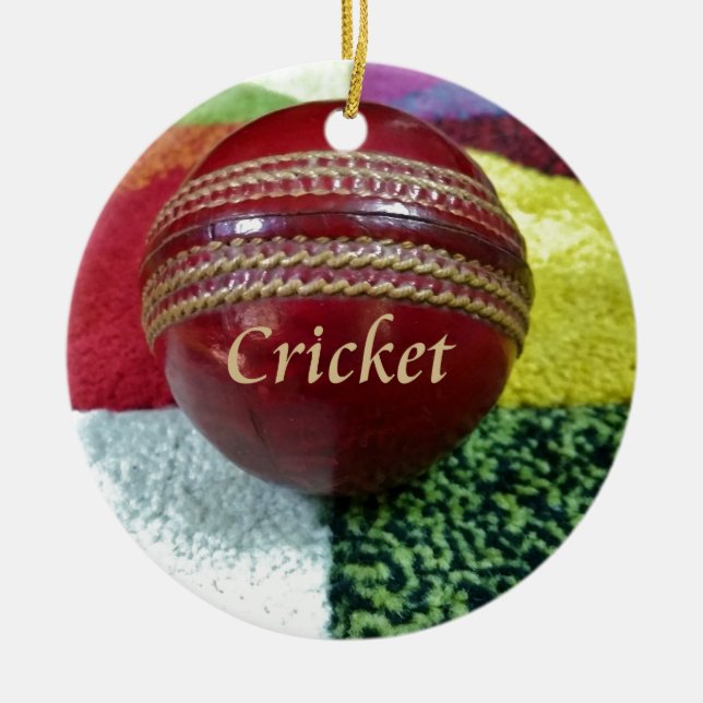 Cricket: Red Hard Ball Art Print Ceramic Tree Decoration (Front)