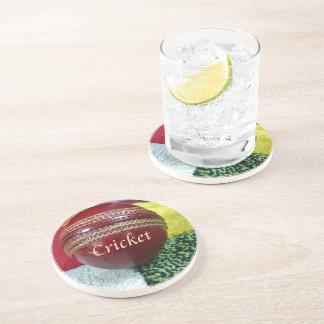 Cricket: Red Hard Ball Art Print Coaster (Side)
